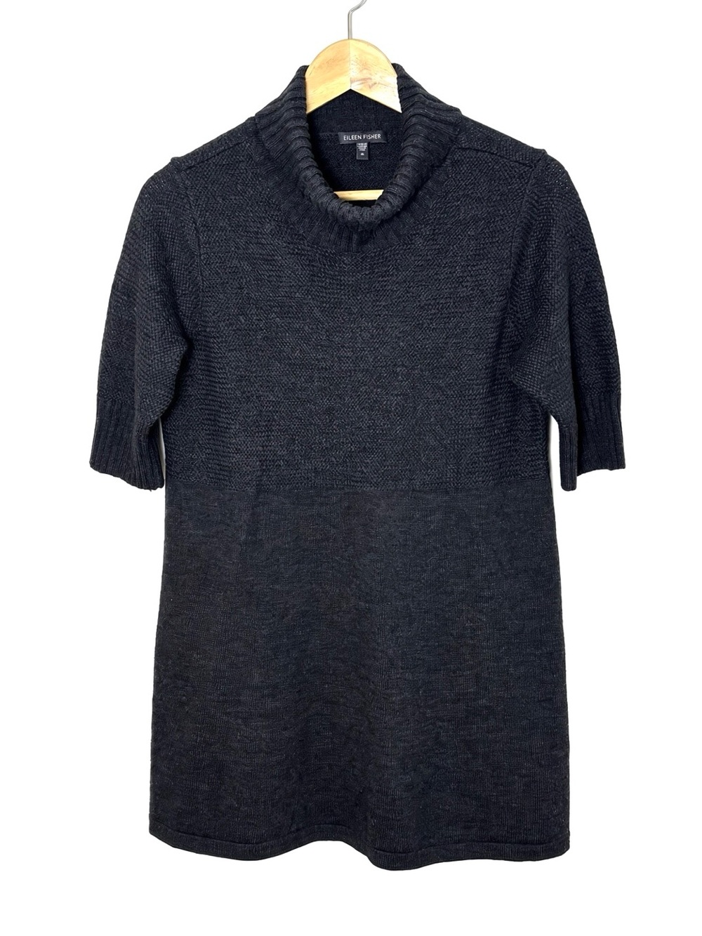 Eileen Fisher Merino Wool Charcoal Gray Cowl Sweater Dress Tunic